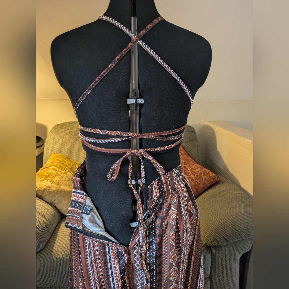 SHEIN Rust, Cream & Black Boho Wrap Maxi Dress - Picture 11 of 13